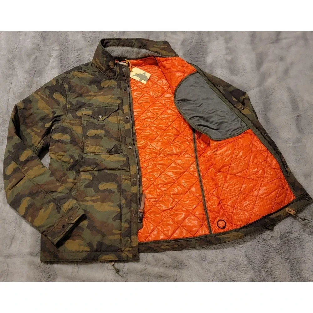 Relwen Quilted Tanker Jacket Mens Medium Green Camo Orange Lined Insulated Zip - Picture 1 of 7